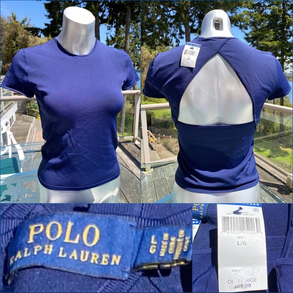 Polo Ralph Lauren L elegant casual upscale open back stretchy spring summer top - Picture 1 of 7